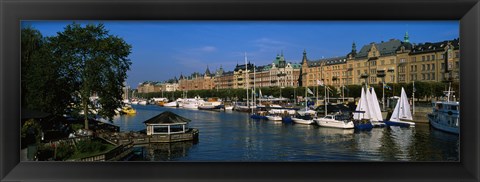 Framed Boats In A River, Stockholm, Sweden Print