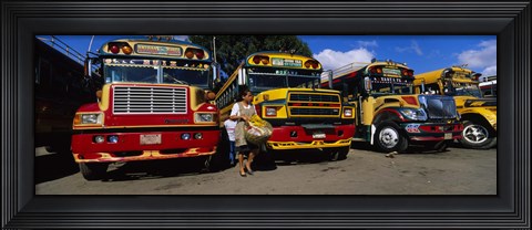 Framed Buses Parked In A Row At A Bus Station, Antigua, Guatemala Print