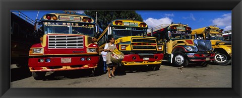 Framed Buses Parked In A Row At A Bus Station, Antigua, Guatemala Print