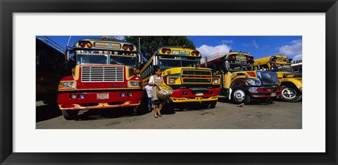 Framed Buses Parked In A Row At A Bus Station, Antigua, Guatemala Print