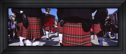 Framed Group Of Men Playing Drums In The Street, Scotland, United Kingdom Print
