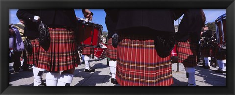 Framed Group Of Men Playing Drums In The Street, Scotland, United Kingdom Print