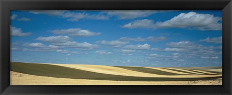 Framed Clouded sky over a striped field, Geraldine, Montana, USA Print