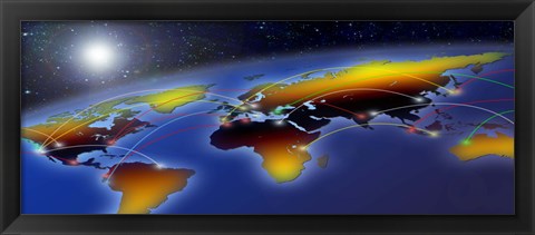 Framed Flight plan marked on a globe Print