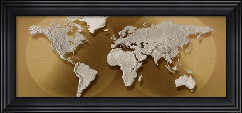 Framed Close-up of a World Map (gold) Print