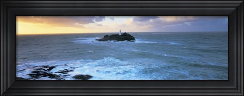 Framed Lighthouse on an island, Godvery Lighthouse, Hayle, Cornwall, England Print