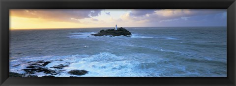 Framed Lighthouse on an island, Godvery Lighthouse, Hayle, Cornwall, England Print