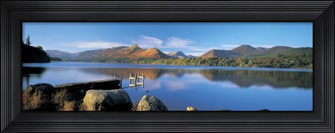Framed Reflection of mountains in water, Derwent Water, Lake District, England Print