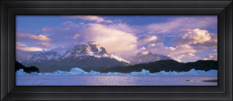 Framed Cloudy sky over mountains, Lago Grey, Torres del Paine National Park, Patagonia, Chile Print