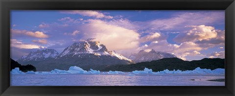 Framed Cloudy sky over mountains, Lago Grey, Torres del Paine National Park, Patagonia, Chile Print