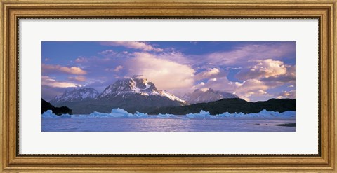 Framed Cloudy sky over mountains, Lago Grey, Torres del Paine National Park, Patagonia, Chile Print