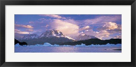 Framed Cloudy sky over mountains, Lago Grey, Torres del Paine National Park, Patagonia, Chile Print