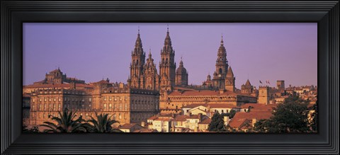 Framed Cathedral in a cityscape, Santiago De Compostela, La Coruna, Galicia, Spain Print