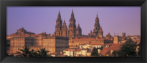 Framed Cathedral in a cityscape, Santiago De Compostela, La Coruna, Galicia, Spain Print