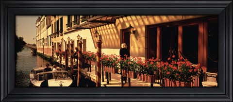Framed Boat outside of a tourist resort, Venice, Italy Print