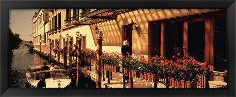 Framed Boat outside of a tourist resort, Venice, Italy Print