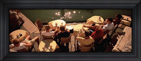 Framed High angle view of tourists sitting along a canal, Venice, Italy Print