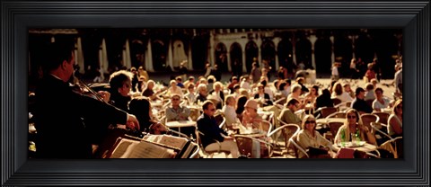 Framed Tourists Listening To A Violinist At A Sidewalk Cafe, Venice, Italy Print