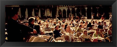 Framed Tourists Listening To A Violinist At A Sidewalk Cafe, Venice, Italy Print