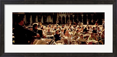 Framed Tourists Listening To A Violinist At A Sidewalk Cafe, Venice, Italy Print