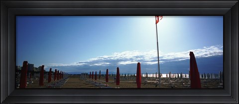 Framed Beach umbrella and beach chairs on the beach, Lignano Sabbiadoro, Italy Print