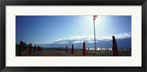 Framed Beach umbrella and beach chairs on the beach, Lignano Sabbiadoro, Italy Print