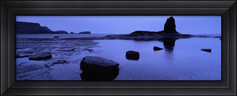 Framed Silhouette Of Rocks On The Beach, Black Nab, Whitby, England, United Kingdom Print