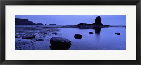 Framed Silhouette Of Rocks On The Beach, Black Nab, Whitby, England, United Kingdom Print