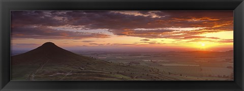 Framed Silhouette Of A Hill At Sunset, Roseberry Topping, North Yorkshire, Cleveland, England, United Kingdom Print