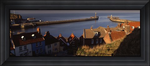 Framed Buildings On The Waterfront, Whitby Harbour, North Yorkshire, England, United Kingdom Print