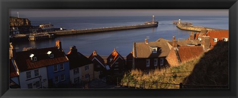 Framed Buildings On The Waterfront, Whitby Harbour, North Yorkshire, England, United Kingdom Print