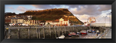 Framed Speed Boats At A Commercial Dock, Scarborough, North Yorkshire, England, United Kingdom Print