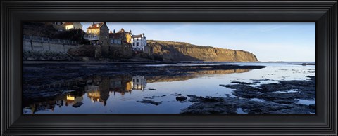 Framed Reflection Of Buildings In Water, Robin Hood&#39;s Bay, North Yorkshire, England, United Kingdom Print