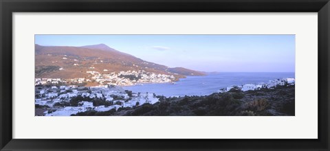 Framed High angle view of buildings on the waterfront, Batsi, Andros Island, Cyclades Islands, Greece Print