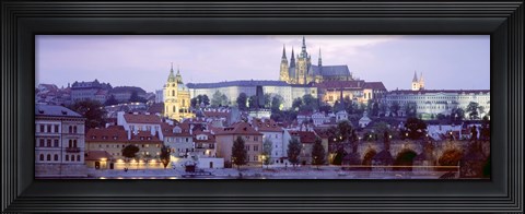 Framed Castle lit up at dusk, Hradcany Castle, Prague, Czech Republic Print