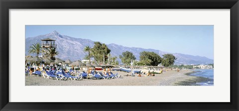 Framed Tourists On The Beach, San Pedro, Costa Del Sol, Marbella, Andalusia, Spain Print