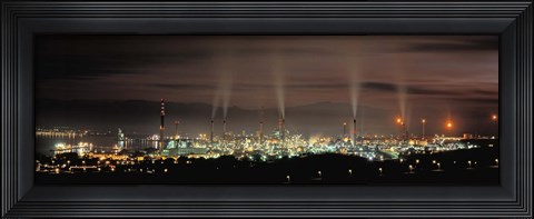 Framed High angle view of oil refinery at lit up at night, La Linea De La Concepcion, Andalusia, Spain Print