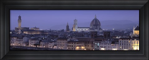 Framed High angle view of a city at dusk, Florence, Tuscany, Italy Print