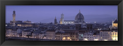 Framed High angle view of a city at dusk, Florence, Tuscany, Italy Print