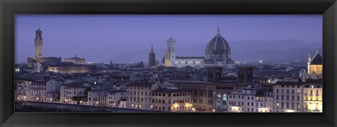 Framed High angle view of a city at dusk, Florence, Tuscany, Italy Print