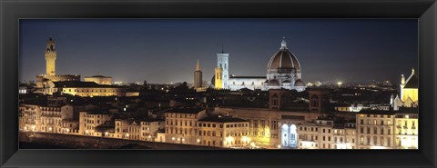 Framed Buildings lit up at night, Florence, Tuscany, Italy Print