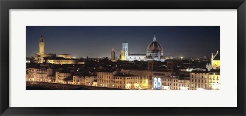 Framed Buildings lit up at night, Florence, Tuscany, Italy Print