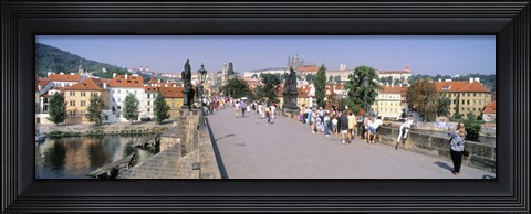 Framed Tourists walking on a bridge, Charles Bridge, Prague, Czech Republic Print