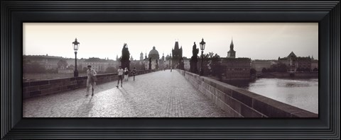 Framed Tourist Walking On A Bridge, Charles Bridge, Prague, Czech Republic Print
