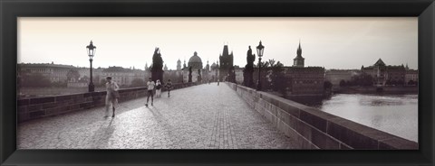 Framed Tourist Walking On A Bridge, Charles Bridge, Prague, Czech Republic Print