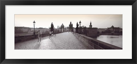 Framed Tourist Walking On A Bridge, Charles Bridge, Prague, Czech Republic Print