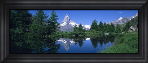 Framed Reflection of a snow covered mountain near a lake, Grindjisee, Matterhorn, Zermatt, Switzerland Print
