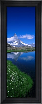 Framed Reflection of a mountain in water, Riffelsee, Matterhorn, Switzerland Print