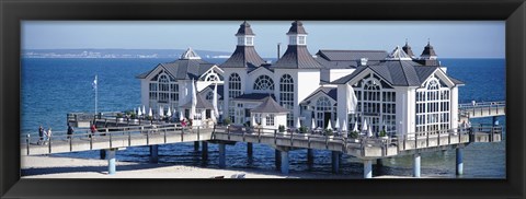 Framed Tourists On A Bridge, The Seebruecke, Sellin, Isle Of Ruegen, Germany Print