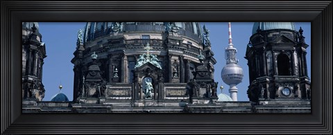 Framed Low angle view of a church, Berliner Dom, with Television Tower (Fernsehturm) in distance, Berlin, Germany Print